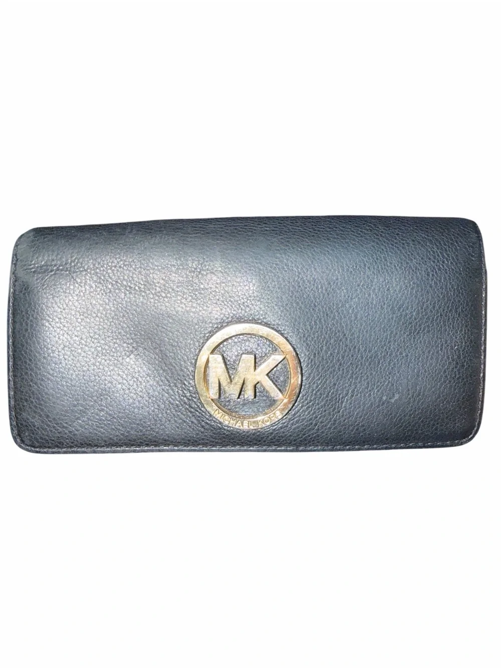 Michael Kors Black Leather Key & Card Holder with Gold MK Emblem